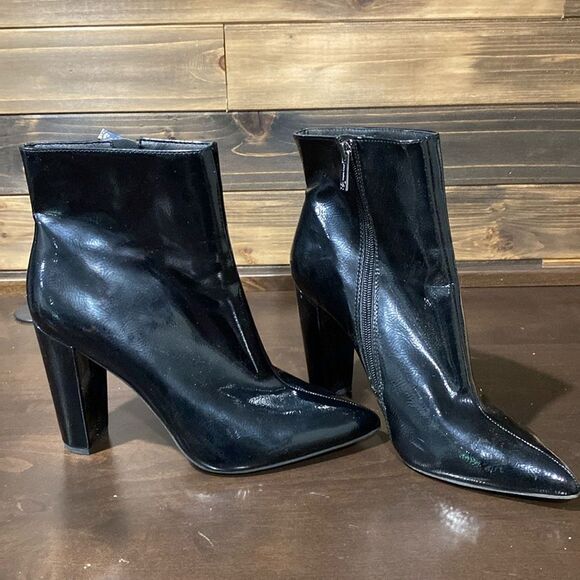 Jessica Simpson Teddi Patent Side Zip Pointed Toe Heeled Ankle Boots Size 9.5 - Picture 1 of 12